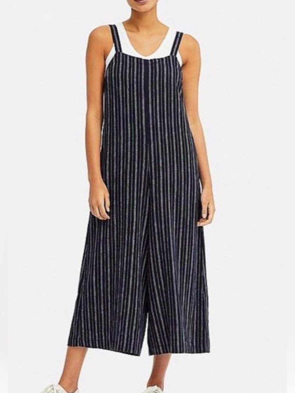 Uniqlo women linen blend stripes jumpsuit M